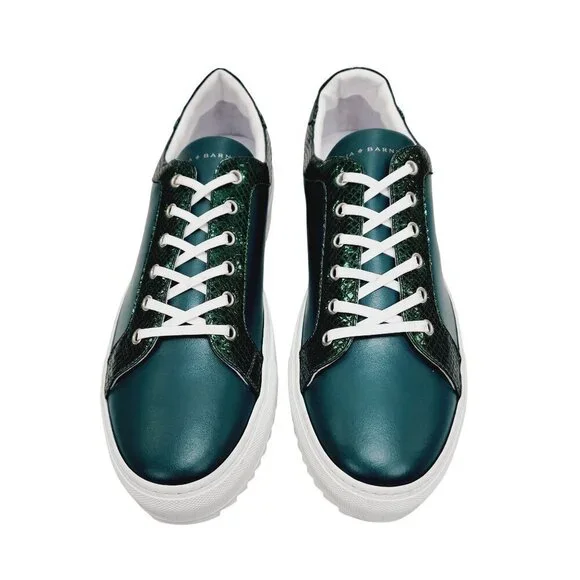 New Tiannia Barnes Men’s Billy Leather Low-Top Ebony Olive Sneaker Shoes Size 12